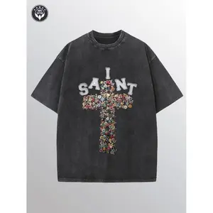 SAINT Men's Washed Cotton T-Shirt 100% Premium Cotton Casual Sporty Streetwear For Travel And Athletic Activities