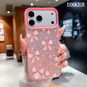 Heart And Bow Pattern Trendy Phone Case for iPhone 17 16 Pro Max 15 Plus 14 13 12 11 Air Plus Shockproof Anti-Scratch Durable TPU Back Protective Cover Cellphone Casing