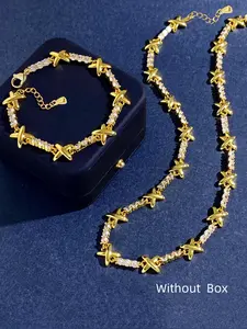 Women's Elegant Rhinestone Decorated Necklace & Bracelet, Exquisite Trendy Jewelry Set, Chic Jewelry Set As Gift for Girlfriend, Zirconia Jewelry Set