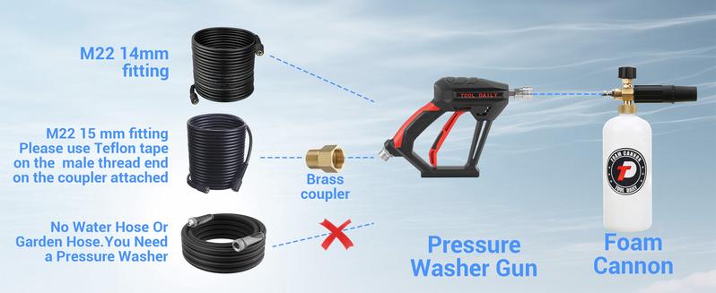 Tool Daily Short Handheld with  Cannon FOR PRESSURE WASHER,  1/4 Inch Quick Connector, Water Spray Tool with 5 Nozzle Tips, 1 Liter snow foam lance, FathersDayGift