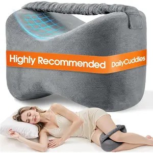 Knee Pillow for Side Sleepers with Strap, Supportive Leg Pillow for Side Sleeping & Spine, Ergonomic Curved for Hips and Back, Light Grey
