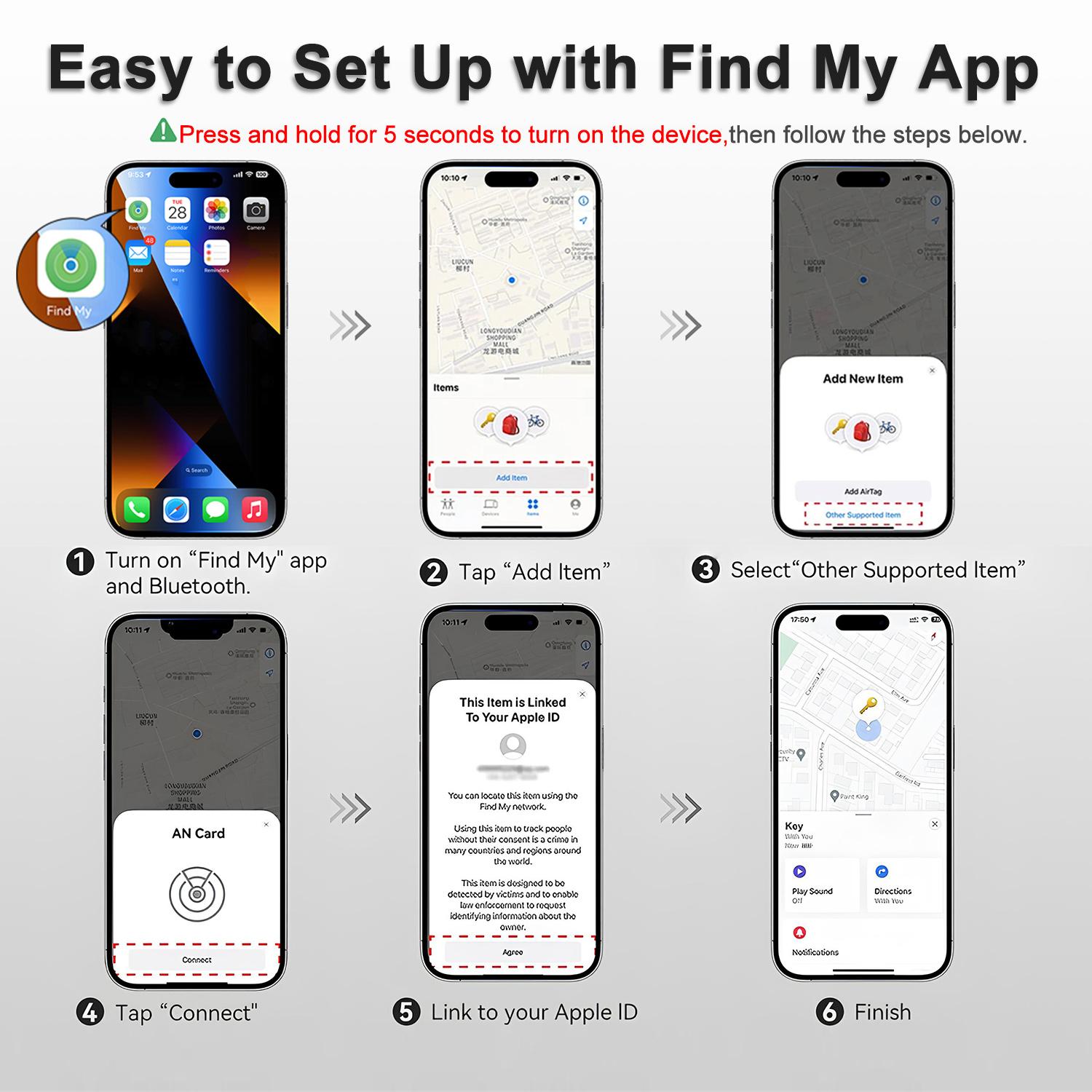 Security GPS Tracker Smart Card Tracker, Works with Apple Find My (iOS Only), Android Not Supported, Wireless Rechargeable Wallet Tracker Card, Global Location, Anti-Lost Item Locator for Wallets, Luggage, Bags