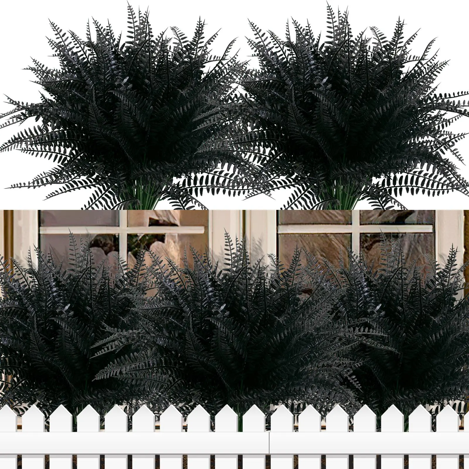 12 bunches of Persian grass, black, outdoor UV-protected fake plants, artificial plastic grass, for hanging flower pots, exterior porches, vases, home window decorations, Halloween decorations, Outdoor Faux Plants