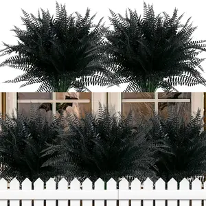 12 bunches of Persian grass, black, outdoor UV-protected fake plants, artificial plastic grass, for hanging flower pots, exterior porches, vases, home window decorations, Halloween decorations, Outdoor Faux Plants
