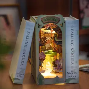 Robotime Rolife Drop Shipping DIY Miniature Doll House TGB05 Falling Sakura Book Nook 3D Wooden Puzzles