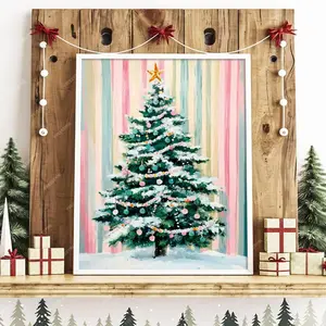 Christmas DIY Painting by Number Kits  Xmas Tree Oil Painting Canvas Acrylic Filling Painting by Number for Winter Xmas Gift Home Party Wall Decoration