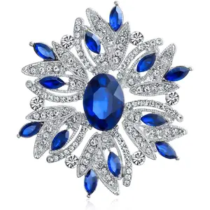 Fashion Large Statement Vintage Style Simulated Gemstone Crystal Scarf Flower Art Deco Brooch Pin For Women