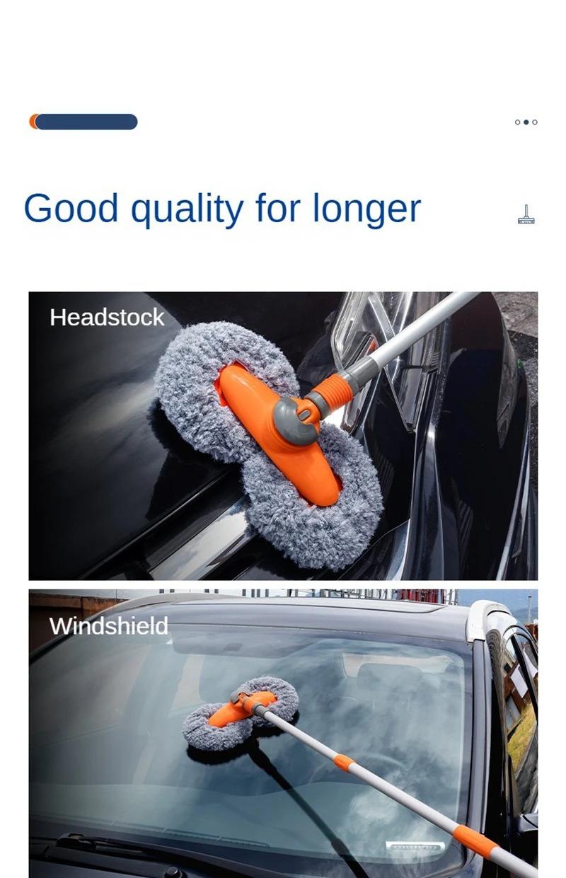 Car Washer Mop Foam Wash Brush Double Brush Head Roof Window Cleaning Maintenance Three-Section Telescopic Mop Car Accessories