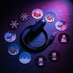 LED Christmas Projection Lamp, Replaceable Cards360° Rotatable,Wall Ceiling Bedroom Bedside Decor,Holiday Lighting Display