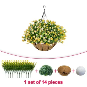 1 Set 14 Piece Eucalyptus Tea Flower Basket Kit, Includes Chain Basket, Grass Ball, Foam Ball, 12 Bouquets, No Maintenance, Eco-Friendly Plastic, Artificial Flower Arrangements, Artificial Hanging Flower, Artificial Fake Flowers