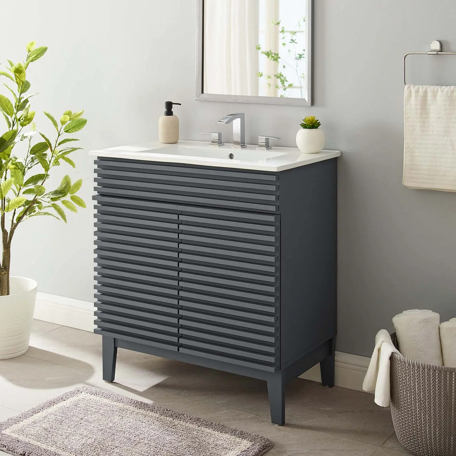 Modway Render 30" Bathroom Vanity Cabinet in Gray White