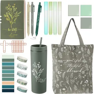 29 count  Study Supplies Journaling Kit with Christian Cup Tote Bag for Women Gifts Set  Sister Mom Coworker Pastor's Wife Appreciation Gifts(Green)
