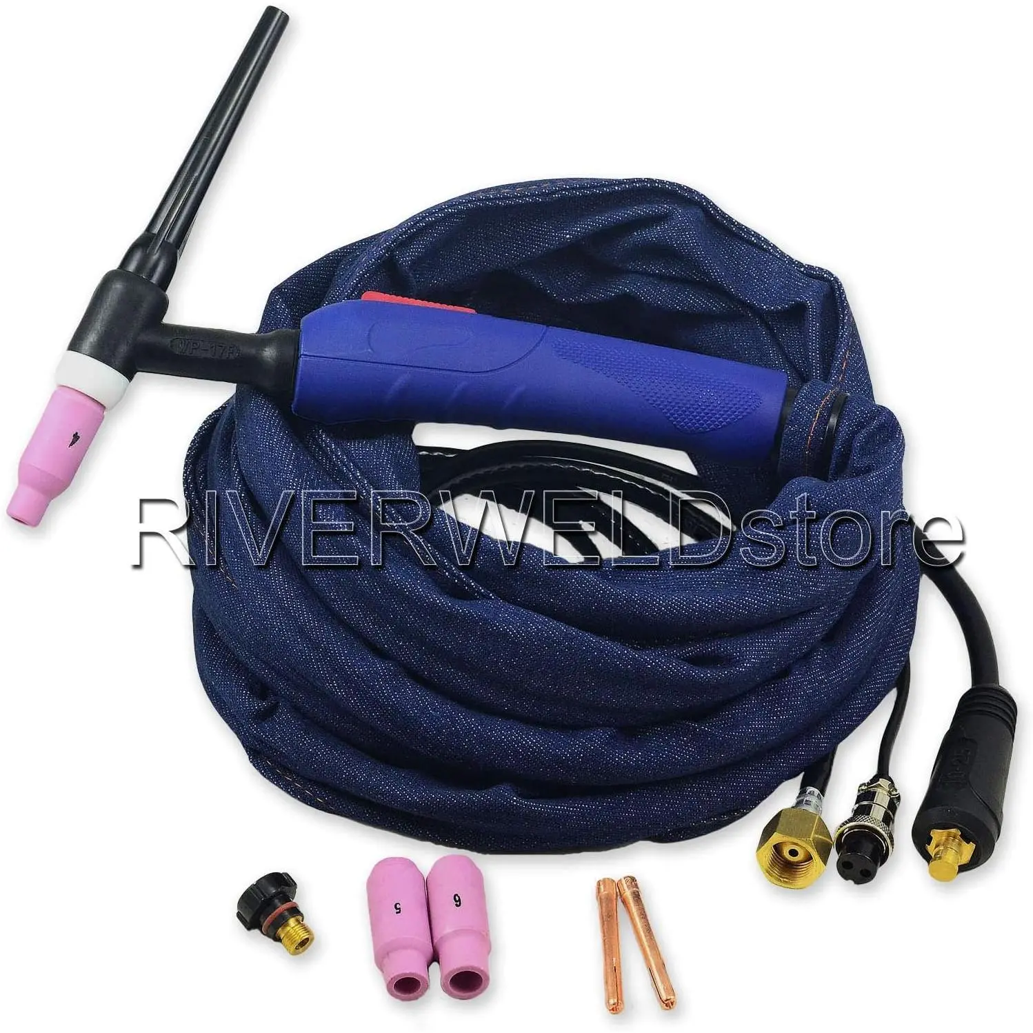WP-17F SR-17F TIG Complete Head Euro Style 150Amp Air-Cooled Cable Wire 10mm2 Connector Plug DKJ10-25mm M16x1.5 2pins 12Feet 4Meters