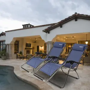 Bonnlo Infinity Zero Gravity Chair Pack 2, Outdoor Lounge Patio Chairs with Pillow and Utility Tray Adjustable Folding Recliner for Deck,Patio,Beach,Yard, Blue