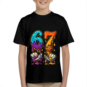 Kid's T-shirt Funny SIX SEVEN 67 gesture robot number character mecha  lightning fun 100% cotton pattern T-shirt for boys and girls  toddler cartoon T-shirt, teen boy clothing gift  G-60