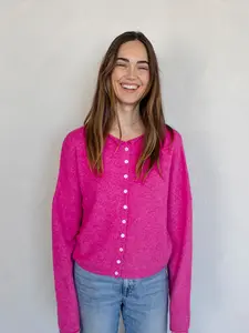 The Riggs Button-Down Sweater in Fuchsia