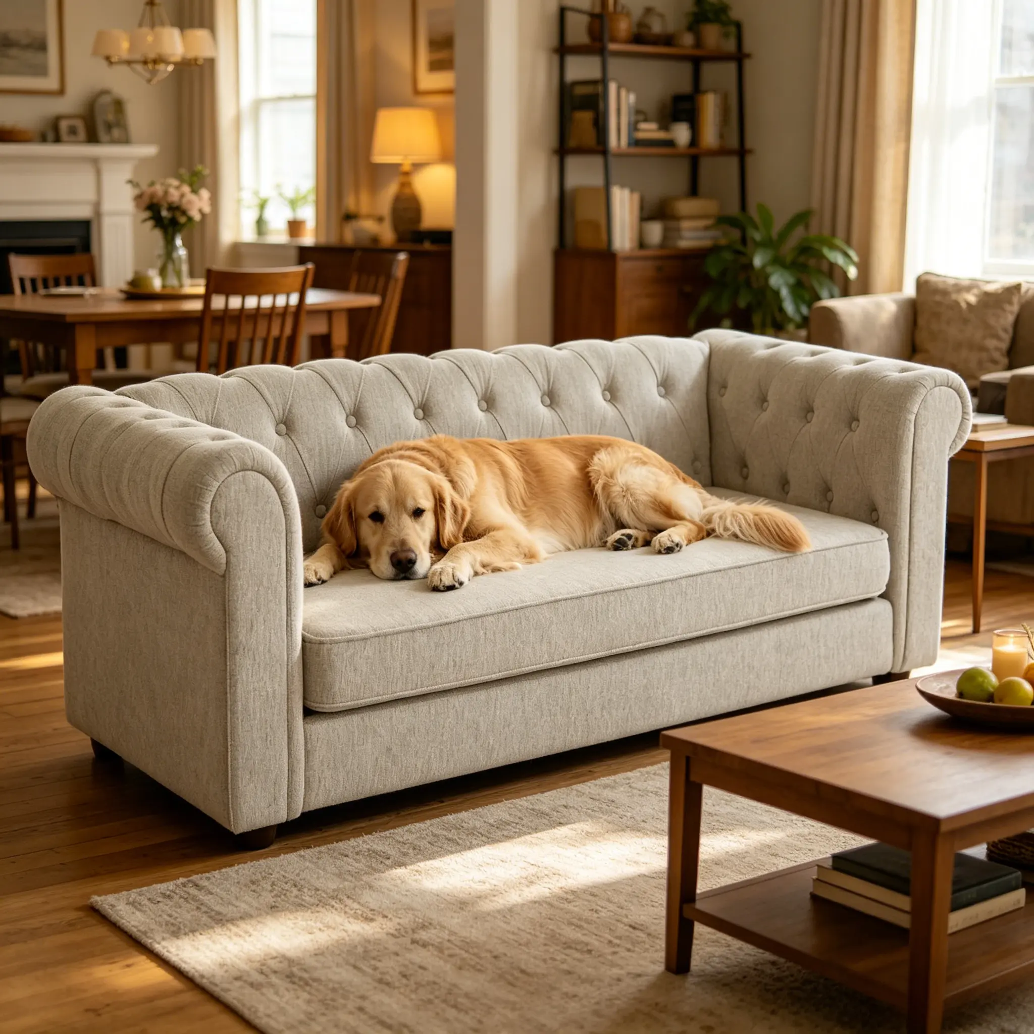 Large Oversized Dog Sofa Bed, Elevated Rectangular Linen Pet Bed, Comfort Raised Dog Couch Furniture for Big Breed Dogs, Beige