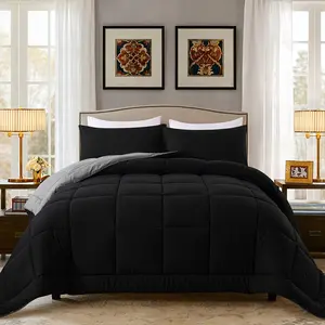 Queen Comforter Set -All Season Bedding Comforters Sets with 2 Pillow-3 Pieces Bedding Sets Queen -Down Alternative Black/Grey Queen Size Comforter Sets(88"x92")