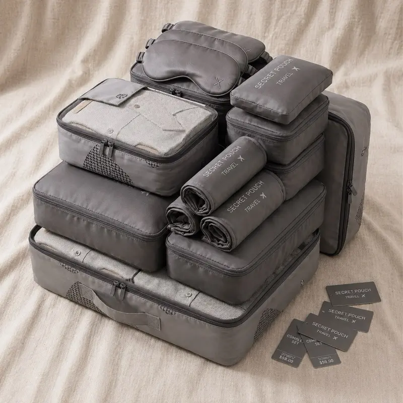 6 pieces  Lightweight Packing Cubes for Suitcases, Travel Luggage Packing Organizers, Essential Travel Accessories with Shoe/towel Laundry Bags, Travel Essentials