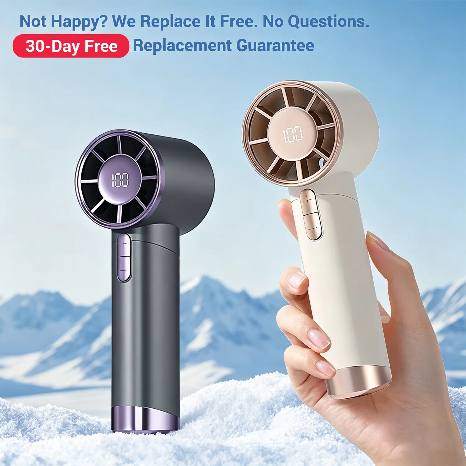 Handheld Mini Fan, Portable Household Appliance for Personal Cooling 3000mAh Rechargeable Battery, Metal Body, LED Screen, Portable Cooling For Travel Camping Outdoor-Grey. Free Refund Without Return If Won't Start