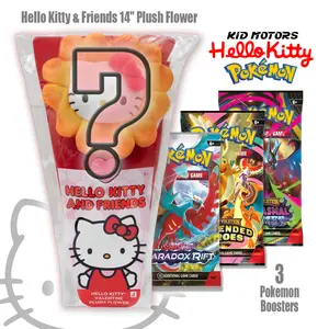 Kid Motors Tv Hello Kitty & Friends 14" Plush Flower + 3 Random Pokemon Booster Packs