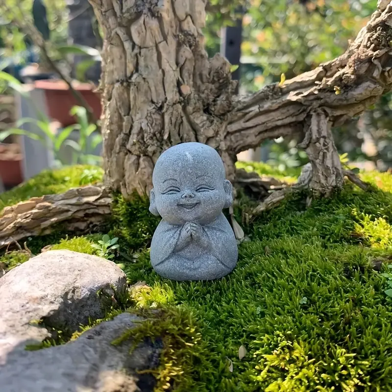 4pcs Mini Buddha Figurines - Blue Sandstone Religious Ornaments, Grey Mini Gift Sets for Bonsai, Coffee Table Decor & Table Decoration, New Year & Birthday Gifts