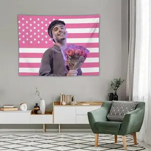 40IN*60IN Tapestry Ivan Music Cornejo USA Flag Tapestry Pink Stars Design 100% Polyester Knitted Peach Skin Fabric Dorm Living Room Bedroom Decor
