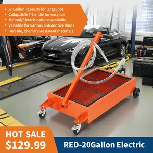 【GARVEE】Oil Drain Pan-20 Gallon and 15 Gallon Low Profile Options with Hand or Electric Pump, Includes 8ft Hose & Folding Handle, Perfect for Efficient Oil Draining in Cars, SUVs, and Trucks. Tools Portable