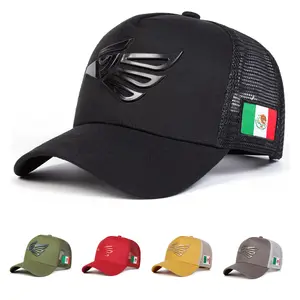 Unisex Mexican Eagle Label Baseball Net Cap, Adjustable Black Snapback Trucker Hat for Spring Summer Outdoor Casual Wear