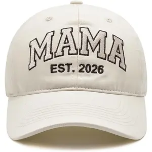 Mama EST 2026 Hat Cream-Colored Adjustable Embroidered Baseball Cap for Women New Moms Mother's Day Birthday Gifts New Moms Hat