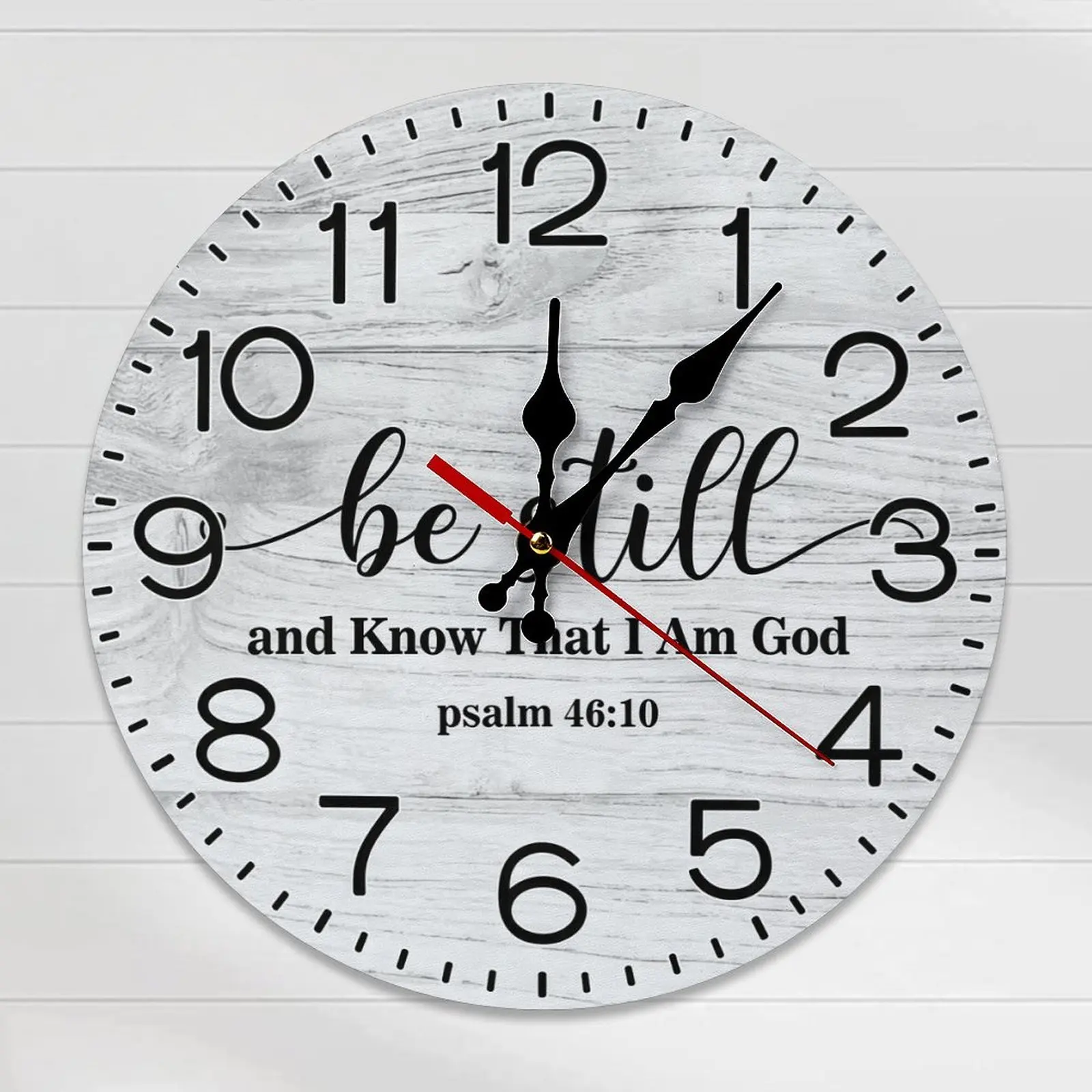 Christian Round Wall Clock - 10/12in Silent Vintage Wooden Rustic Clock with Psalm 46:10 "Be Still" Inspirational Home Decor, Room Decor Supply