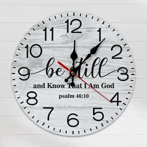 10/12in Silent Vintage Light Large-Format Wall-Mounted Wall Clock - Rustic Wooden Psalm 46:10 Be Still Christian Home Decor, Faith-Inspired Home Supply