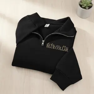 Embroidered Dibs On The Blue Collar Quarter Zip Sweatshirt, Funny Workwear 1/4 Zip Pullover, Blue Collar Pride Preppy Sweater