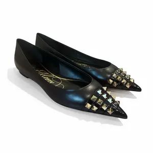 Valentino Leather Flats Rockstud Alcove Black Size 39