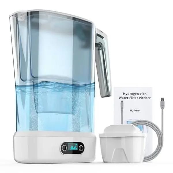 Hydrogen Water Filter Pitcher - BPA Free Rich Hydrogen Water Generator Electrolysis Jug with SPE/PEM. Removes 99% of Lead, Microplastics, PFAS & Chlorine – Advanced UltraFiltration Technology