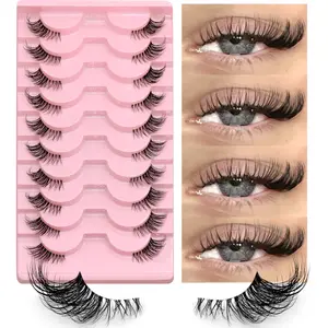 GROINNEYA Half Lashes, Soft Natural Clear-Band Lashes, Natural-Look Faux Mink Wispy Eyelash Extension Makeup, Lightweight Cosmetic False Lashes, Eyelash Extensions, Individual False Eyelash, High Quality Eyelashes