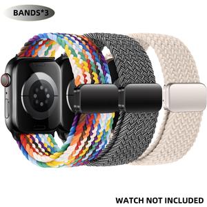 magnetic braided solo loop band, 3 counts stretchy nylon elastic sport strap for iwatch se/ultra 1/2, replacement watch band for apple watch series electronics accessories, leather watch strap