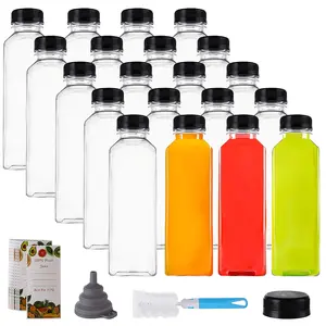 Plastic Juice Bottles 20 Pack 16oz with Black Cap, Clear  Containers for Making Juice, Milk, Salad Dressing & Smoothies - Pet