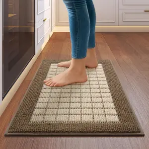 Kitchen Rugs Non Slip Washable, Absorbent and Stain Resistant Kitchen Sink Mats for Floor, Comfortable Braided Runner Rugs for Kitchen, Hallway, Laundry & Sink, Easy to Clean, 17"x30", Brown
