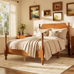 Full & Queen Size Spindle Bed Frame, Wood Bed Frame with Headboard, Traditional Wood Spindle Post Bed, Vintage Platform Bed, No Box Spring Required, Easy Assembly