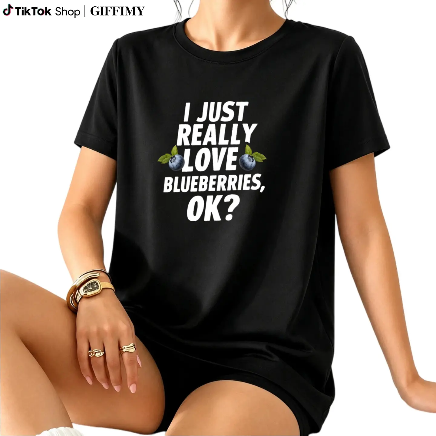 Women's Vintage Blueberry Graphic T-Shirt - "I Just Really Love Blueberries, OK?" Slogan & Berry Print - Soft Casual Short Sleeve Tee - Funny Foodie Apparel for Blueberry Lovers