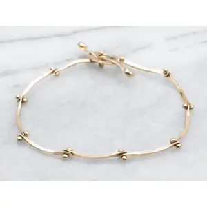 Yellow Gold Handmade by Sonya Arched Bar Link Bracelet with Toggle Clasp