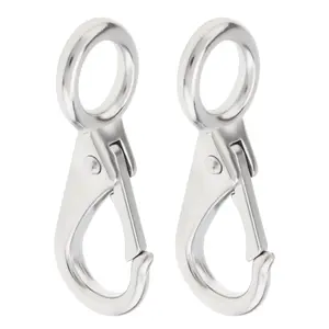 2Pcs 0# Fixed Spring Snap Hook, 316 Stainless Steel Fixed Eye Clip Boat Carabiner Marine Hooks for Dock Hardware Accessories, Rope, Leash, Car Keychains