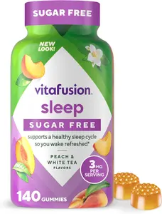 Vitafusion Melatonin Gummy Vitamins 140 Count Pack of 1 Sugar Free Peach & White Tea Flavor 3mg Per Serving Sleep Support Supplement Healthcare Syrup Dietary