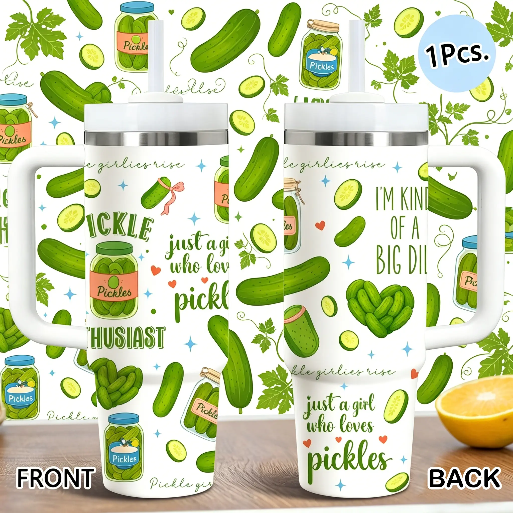 Funny Pickle Quotes Vacuum Flasks 40oz Stainless Steel Vacuum Insulated Tumbler with Handle & Straw | Leak-Resistant Travel Mug | Long-Lasting Cold Drinks | Iced Coffee & Water Cup for Office, Gym & Travel