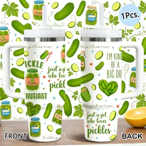 Funny Pickle Quotes Vacuum Flasks 40oz Stainless Steel Vacuum Insulated Tumbler with Handle & Straw | Leak-Resistant Travel Mug | Long-Lasting Cold Drinks | Iced Coffee & Water Cup for Office, Gym & Travel