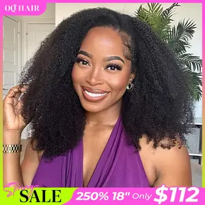 [250% 18” Only $112] OQ HAIR Afro Curly Wear Go Glueless Half Wig 180% 250% Density Upgrade With Drawstring Cap Invisible Hairline Human Hair Wigs Beginner Friendly #TikTokShopBlackFriday