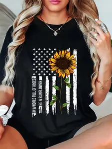 100% Cotton In A World Full Of Roses Be A Sunflower American Flag T-Shirt tee Fabric Summer