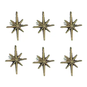 Set of 6 Antique Finish Mid Century Modern Starburst Cast Iron Drawer Pulls Cabinet Knobs