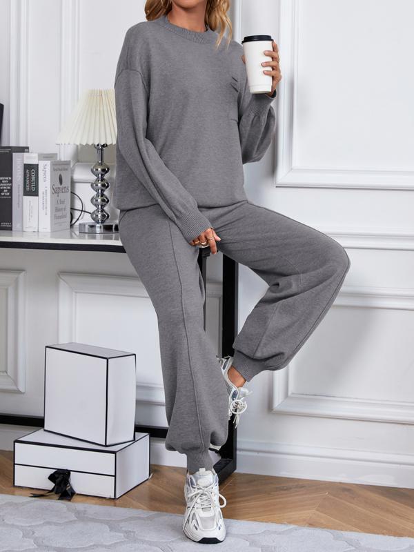 SuperPrity Two Piece Sweater Set for Women Casual Long Sleeve Outfits Crew Neck Pullover Top with Sweatpants Knit Jogger Set